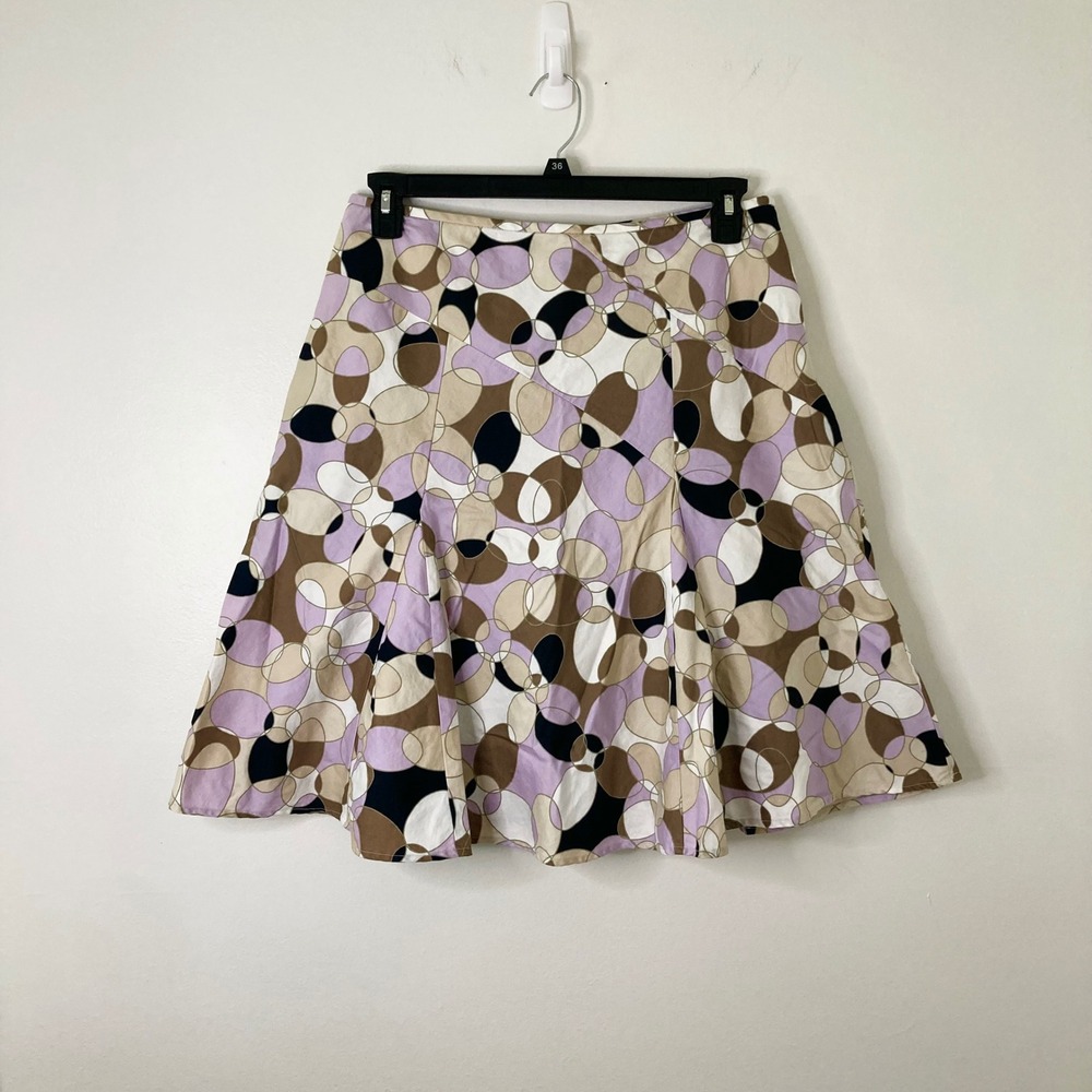Y2K Retro Mod Geometric Bubble Print A-Line Purple Brown Skirt 10 100% Cotton